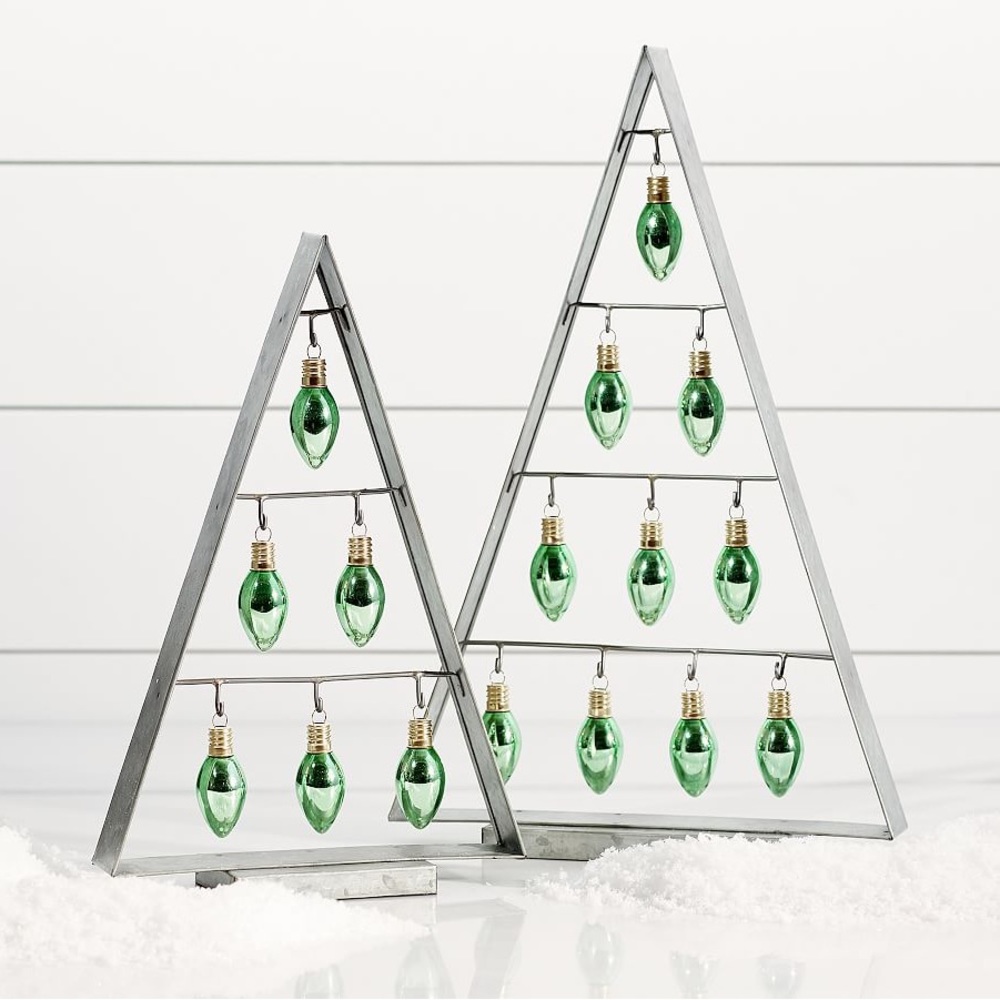 New Pottery Barn Mercury Mini Green Lights Ornaments Set of 6, #2